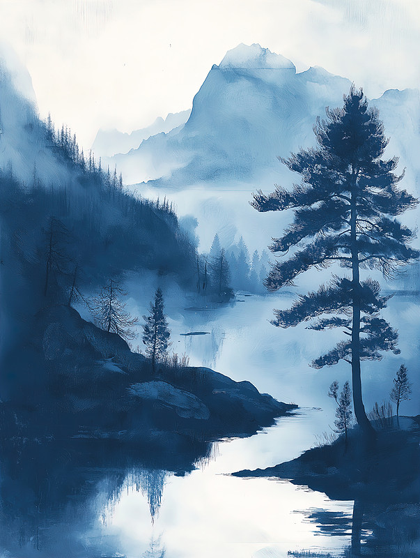 孤舟行于红霞间，AI绘就水墨新境