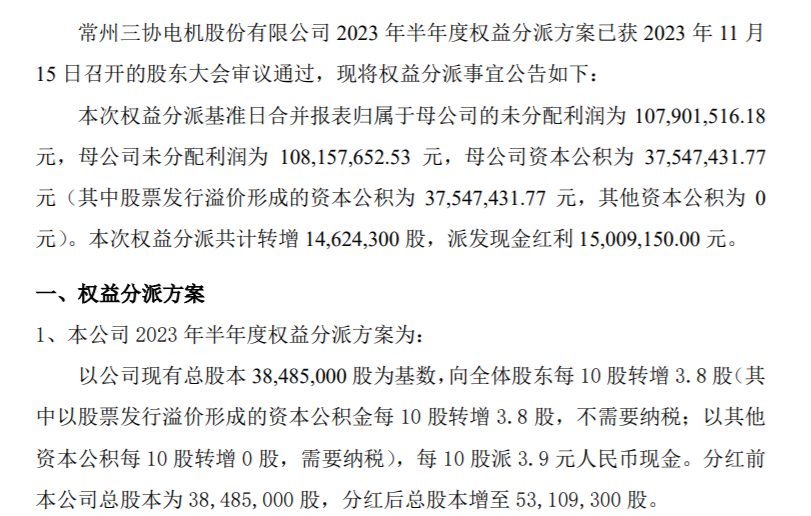 金太阳2024年年度权益分派预案：每10股派发现金红利0.5元