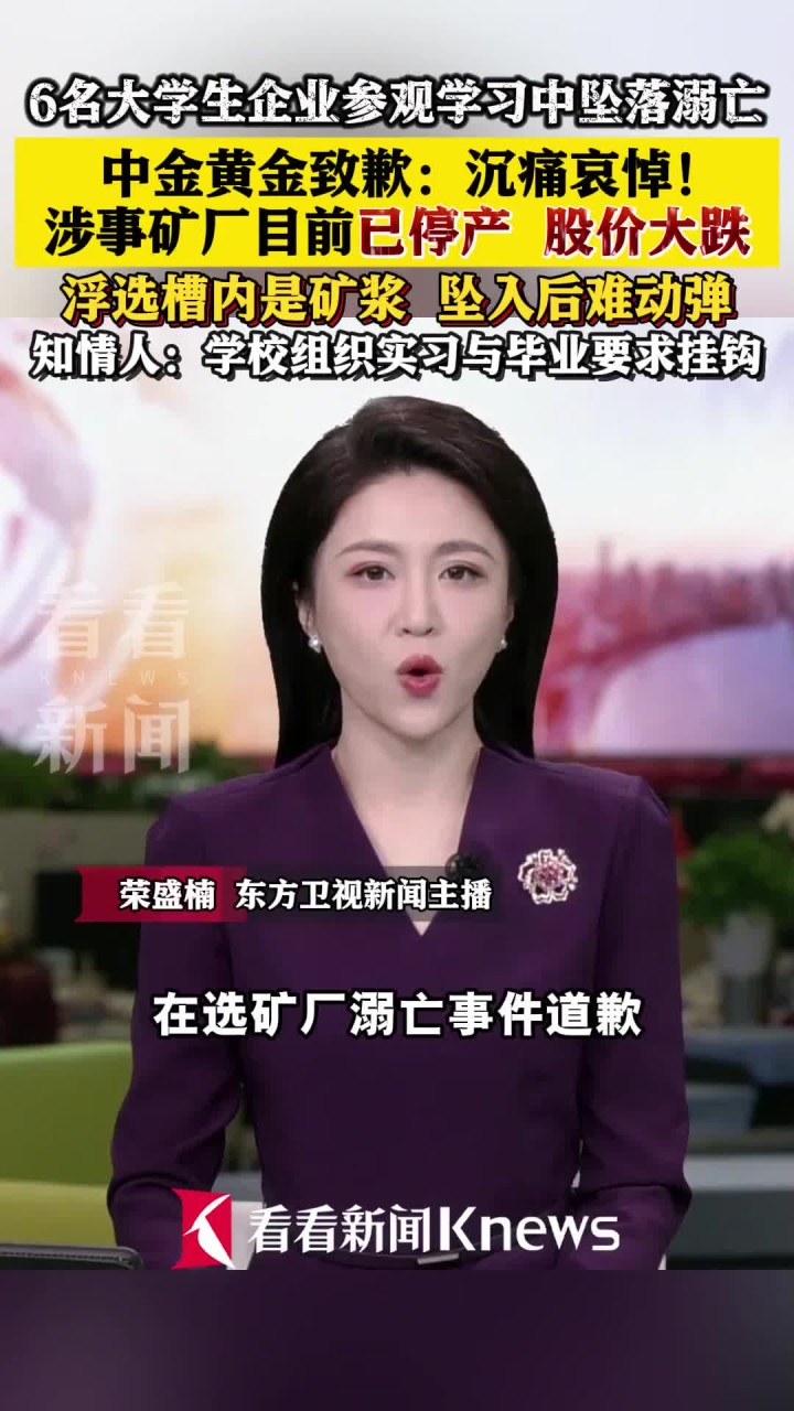 6名大学生参观企业时不幸溺亡，中金黄金股价大跌
