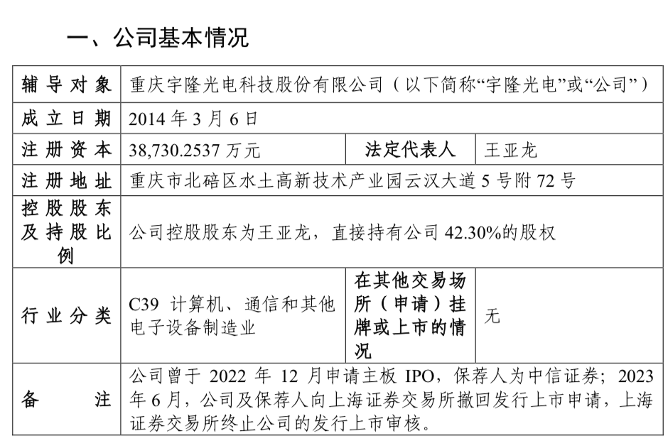 宇隆科技深交所创业板IPO已受理 拟募资10亿元